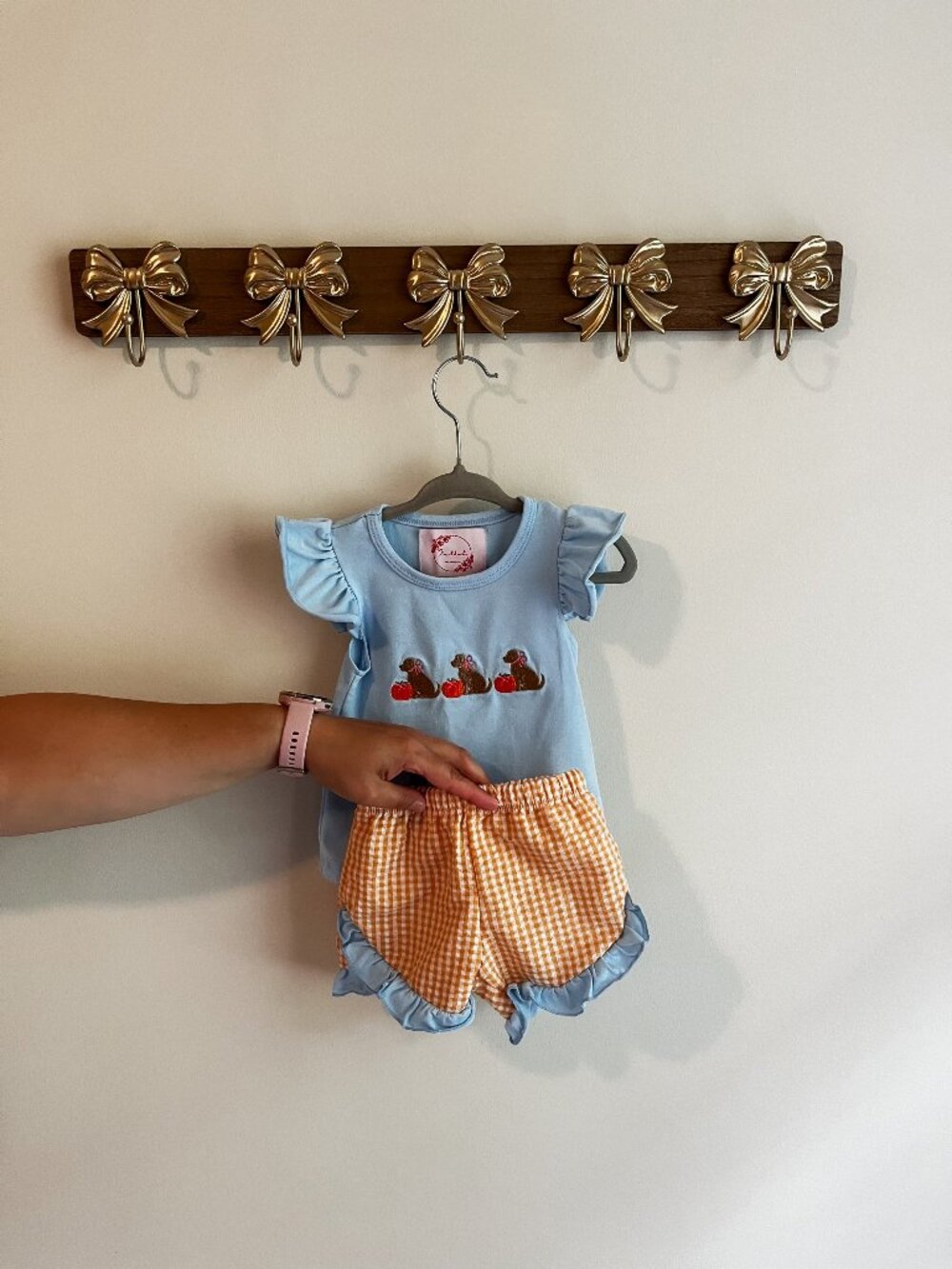 I'm that Mom Girls' Blue Top & Gingham Shorts Set Size 3-6 Months
